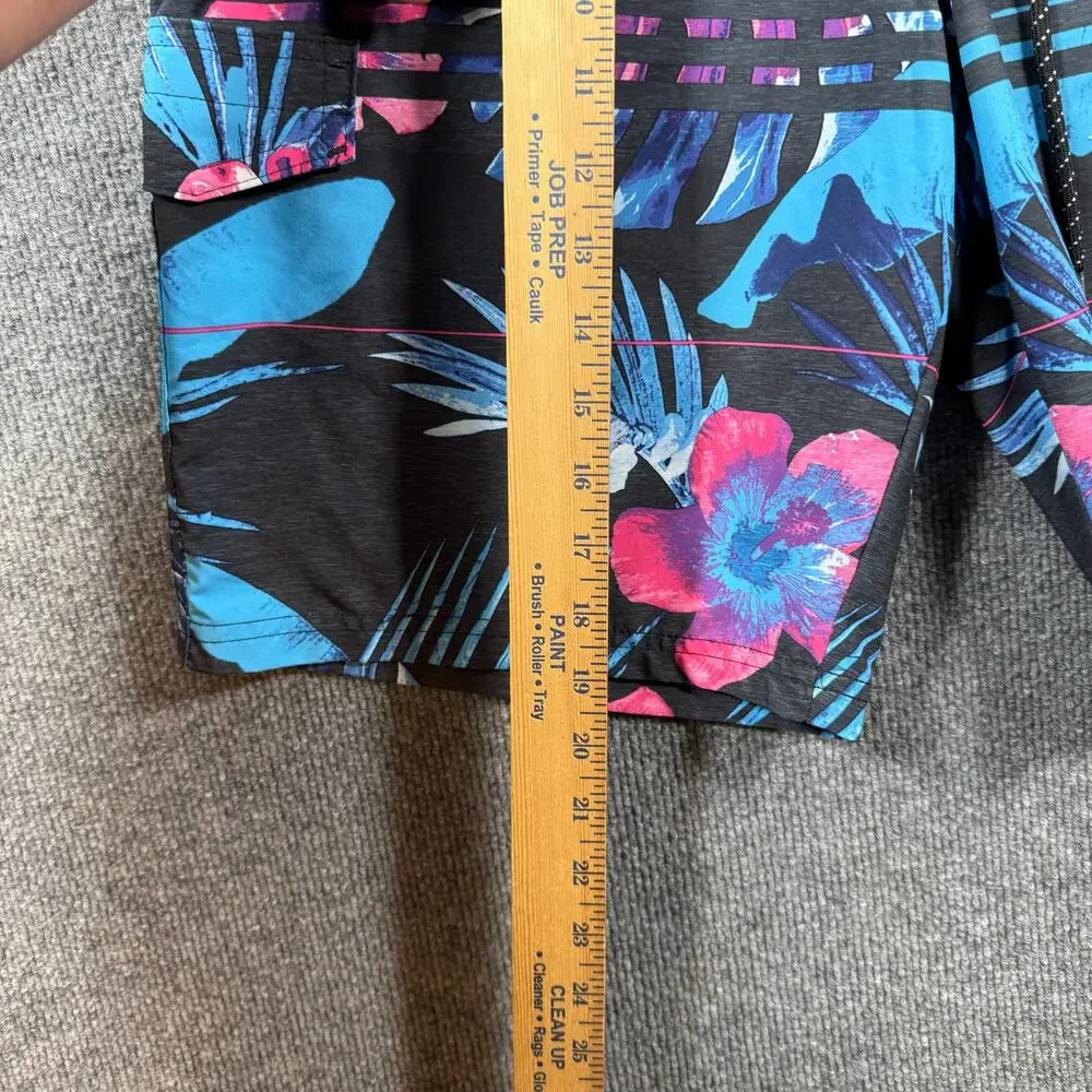 Ocean Current Swim Shorts Men's 32 Black/Blue Floral Allover Beachwear Casual